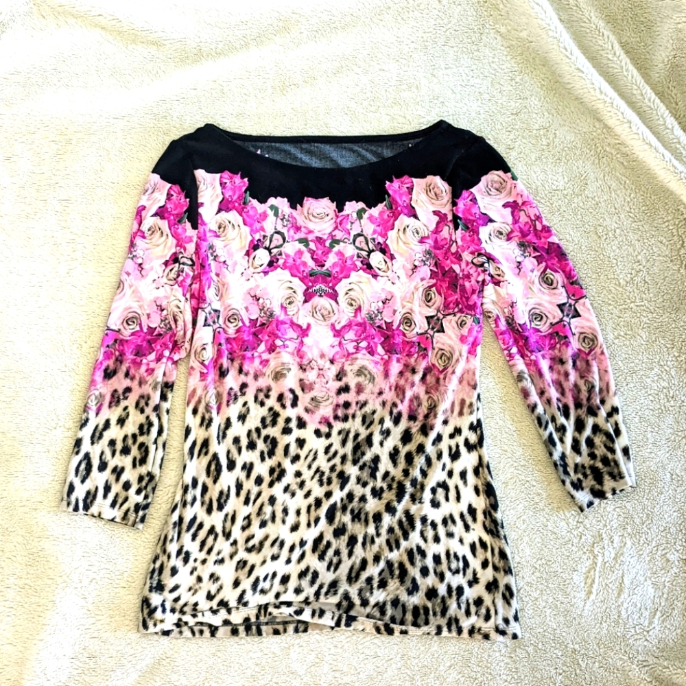 Boston Proper Floral & Leopard Print Blouse